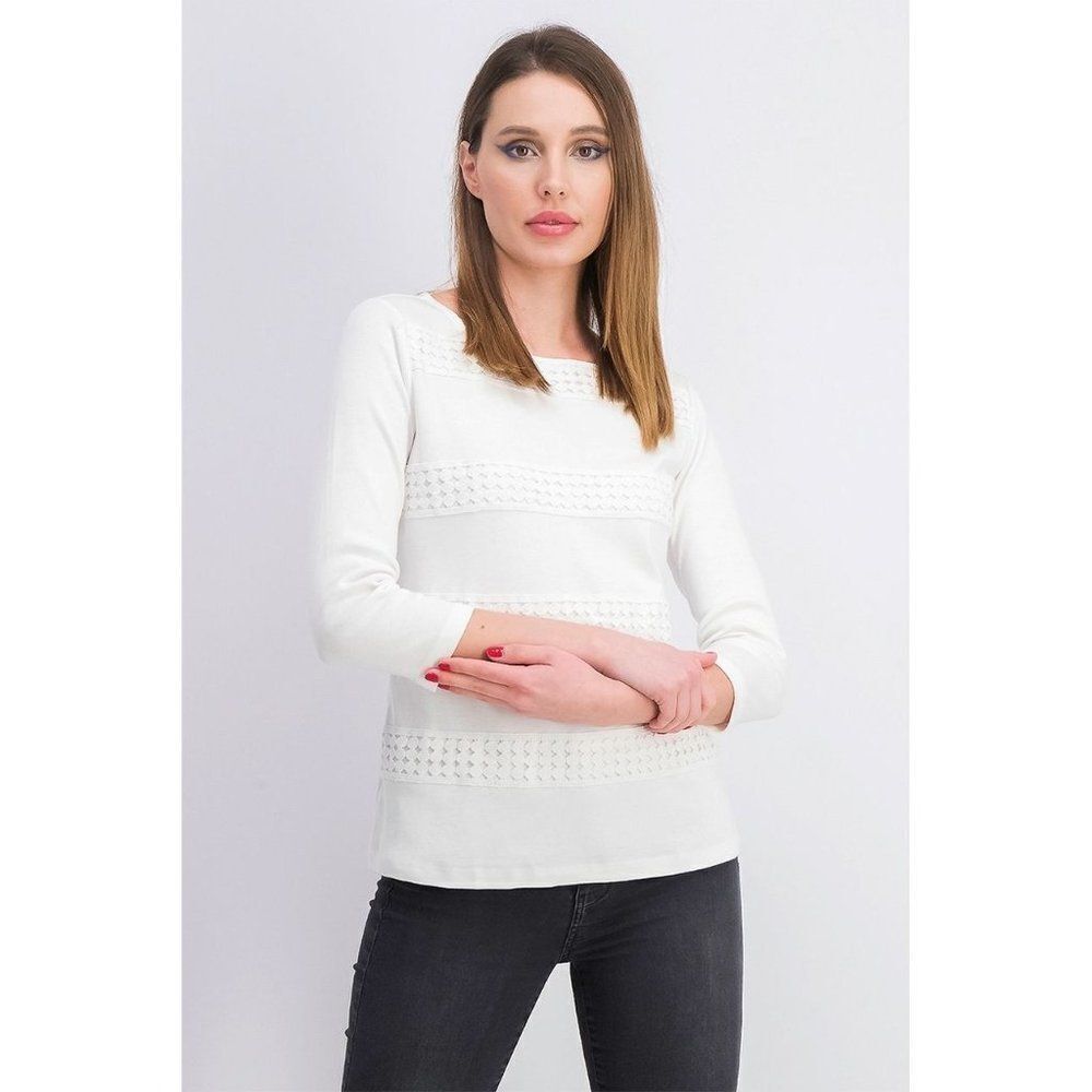 Karen Scott Womens Cream Core Knit Square Neck 3/4 Sleeve T Shirt Top Size Small